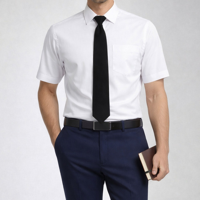 반팔 남성용 일반핏 와이셔츠1+1 또는 3종세트(셔츠+벨트+넥타이) 빅사이즈