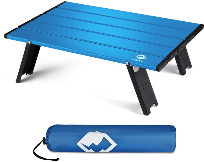 VILLEY 일체형 캠핑 접이식 테이블 수납 가방 증정, 블루