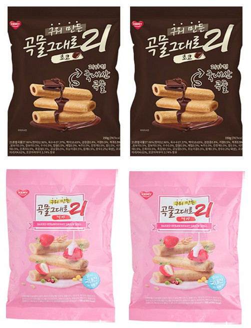 구워만든 곡물그대로 21 크리스피롤 4봉 (딸기2 + 초코2), 150g