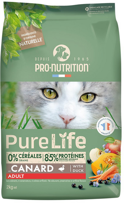 프리미엄 PN 퓨어라이프 캣 어덜트 그레인프리 저알러지 기호성 고양이사료, 1개, 오리