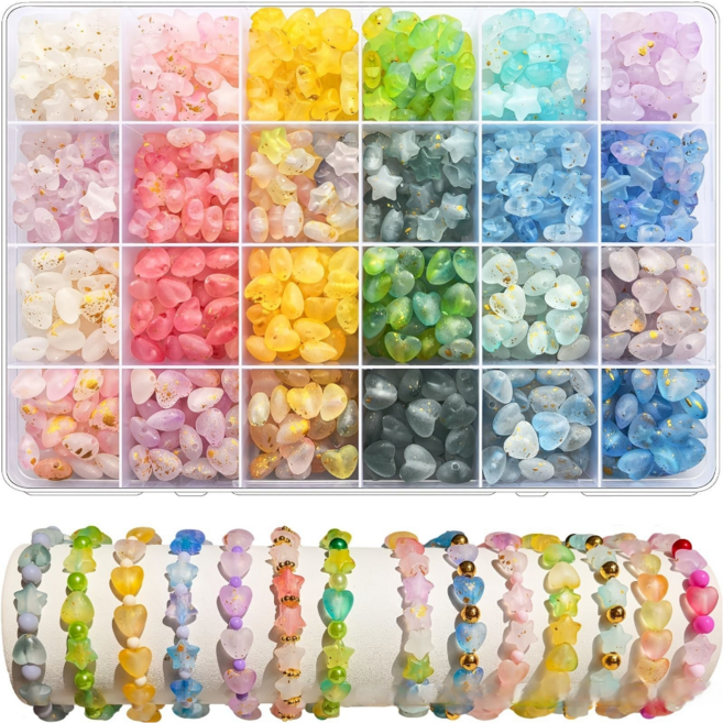 일상채움 DIY 아크릴 하트 별 골드 비즈 세트, 1세트, 혼합색상