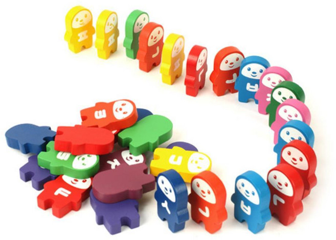 유아 집중력발달 한글도미노 자음 블럭놀이 세트 키즈 육아템 블록장난감 창의력 교구, 1개