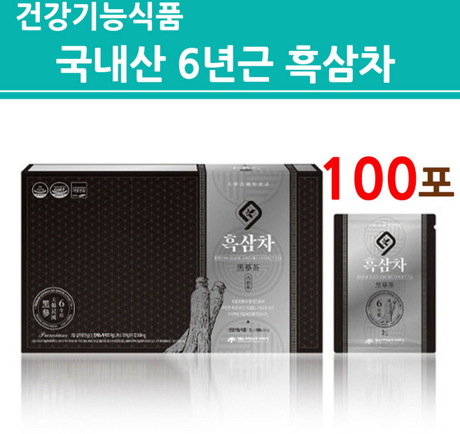 6년근 흑삼차 진세노사이드 과립 스틱 면역력 피로개선 기능성 국내산 건강기능식품 사무실 음료 전통차 건강차, 1개, 100개입, 300g