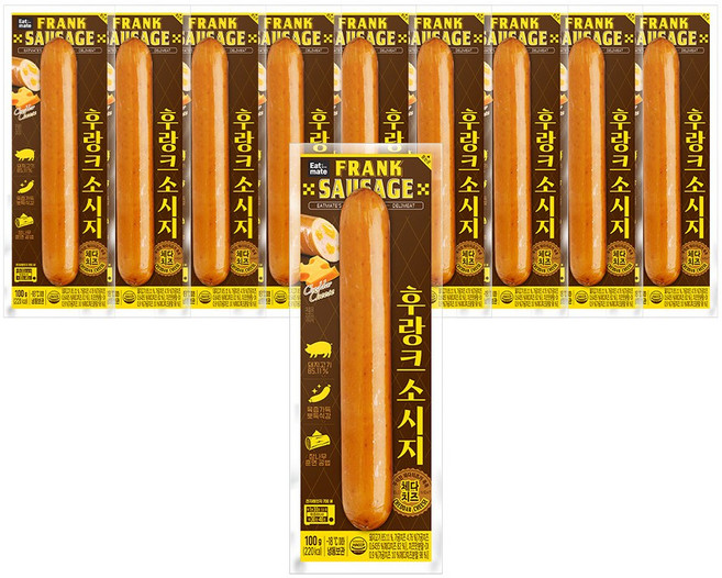 [랭킹닭컴] 잇메이트 후랑크 소시지 체다치즈맛, 10개, 100g