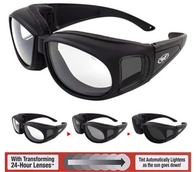 글로벌비전 아웃피터 변색렌즈 바이크 고글 방풍 고글 GLOBAL VISION Outfitter 24 Photochromic Clear to Smoke Lenses, 1개, 클리어 to 스모크
