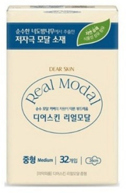 디어스킨 리얼모달 생리대, 중형, 32개입, 2개