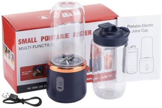 휴대용 미니 소형 믹서기 텀블러 블렌더 다용도 멀티 핸드 믹서기 휴대용 전기 착즙기 스테인레스 스틸 블레이드 과일 자동 스무디 주방 1 개, 파란, 1) 파란