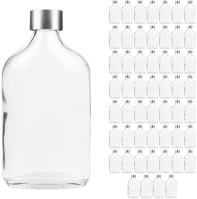 공병상회 납작병 유리병 1박스 + 원형캡/실버, 54개, 250ml