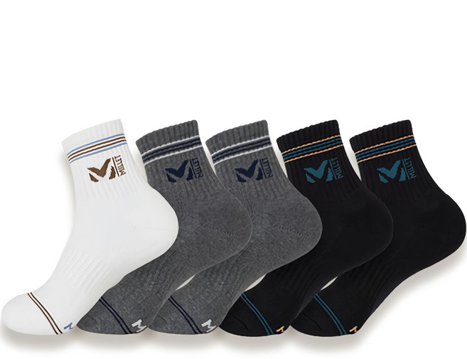 밀레 남성용 파일 쿠션 중목양말 5족 세트, 혼합, 1세트