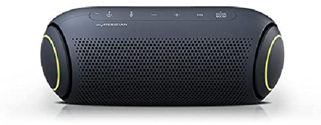 LG XBOOM Go 스피커 PL5 휴대용 무선 블루투스 듀얼 액션 베이스 Sound by Meridian 방수 사운드 부스트 EQ 18시간 배터리 수명 LED 조명 - 블랙, XBOOM GO PL5(블랙)