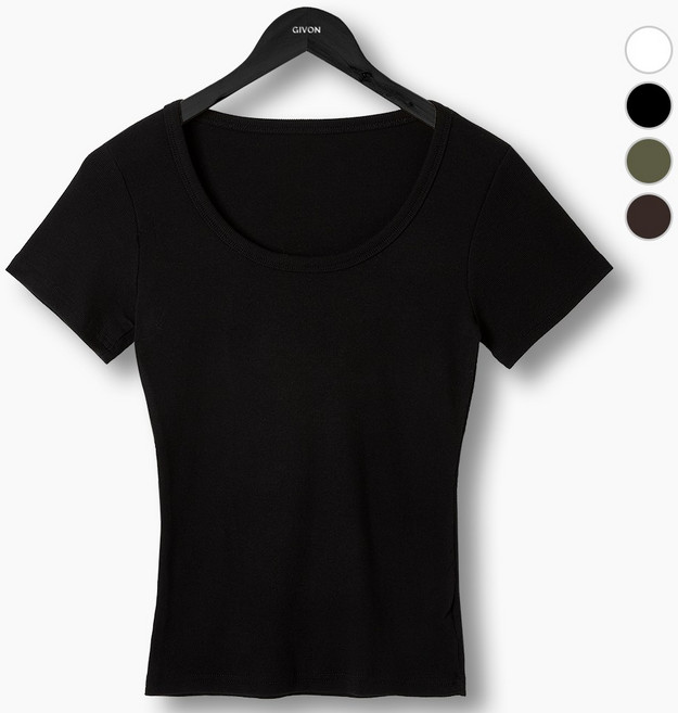 [GIVON] 기본 여성용 4color 코튼 슬림핏 스퀘어넥 반팔 티셔츠 / DCT204