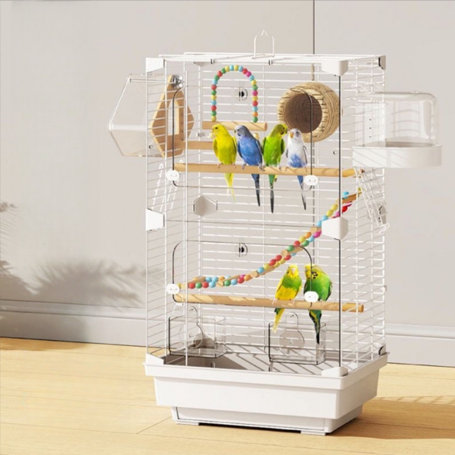 앵무새 새장 투명 새장 2단 중형 풀세트 케이지 가정용, 1개, 흰색A63*37*28cm