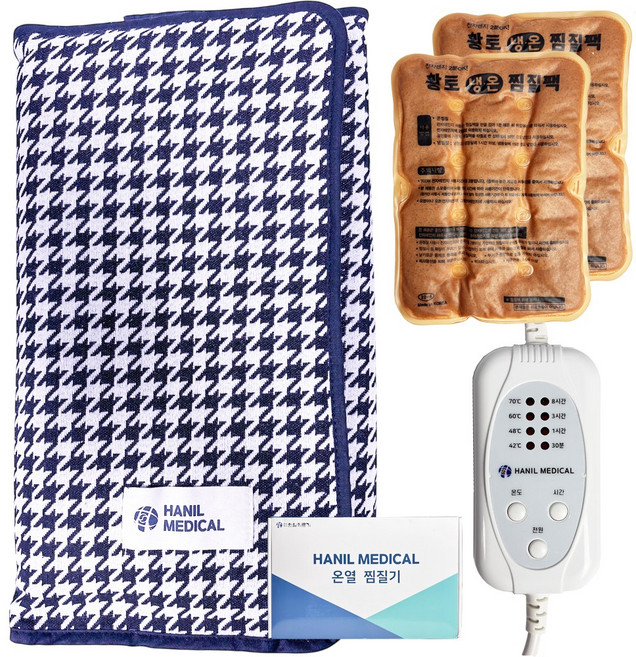 한일의료기 전기 온열찜질기 다잘 황토 냉온찜질팩 세트, 파란색