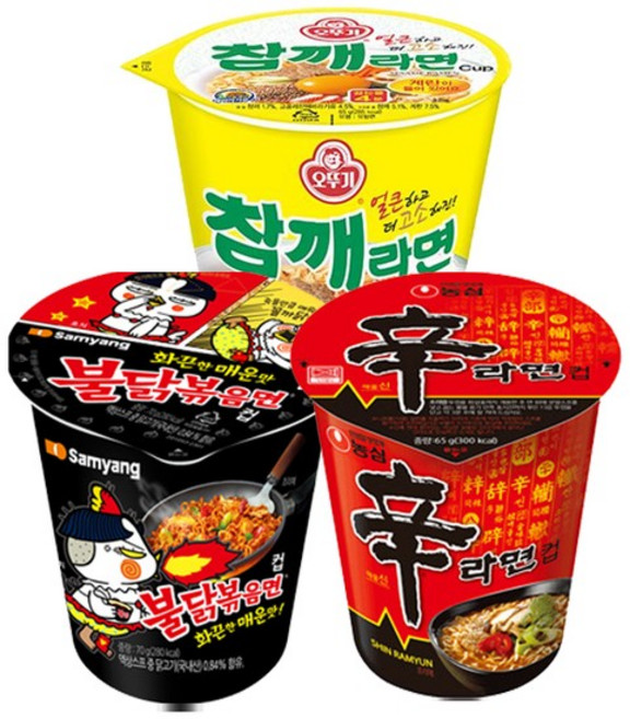 신라면컵 6입 + 참깨라면컵 6입 + 불닭볶음면컵 6입, 없음