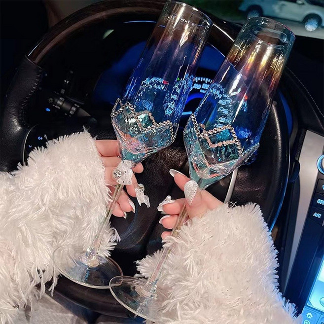 鑽鏡切面水晶高腳杯 透明玻璃酒杯, 1個, 香檳杯(一對)