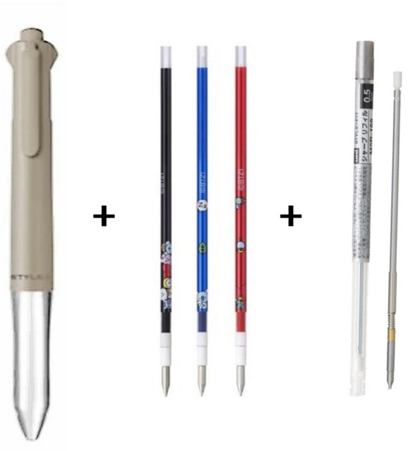 SS1811 (유니) 스타일핏 4색 홀더 UE4H-227, 그레이지+BT21스타일핏(0.38검1빨1파1샤프리필1