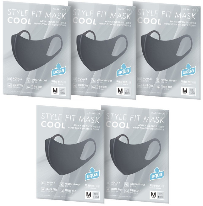 마스키치 스타일 핏 쿨 아쿠아 마스크 M, 1개입, 5개, 챠콜