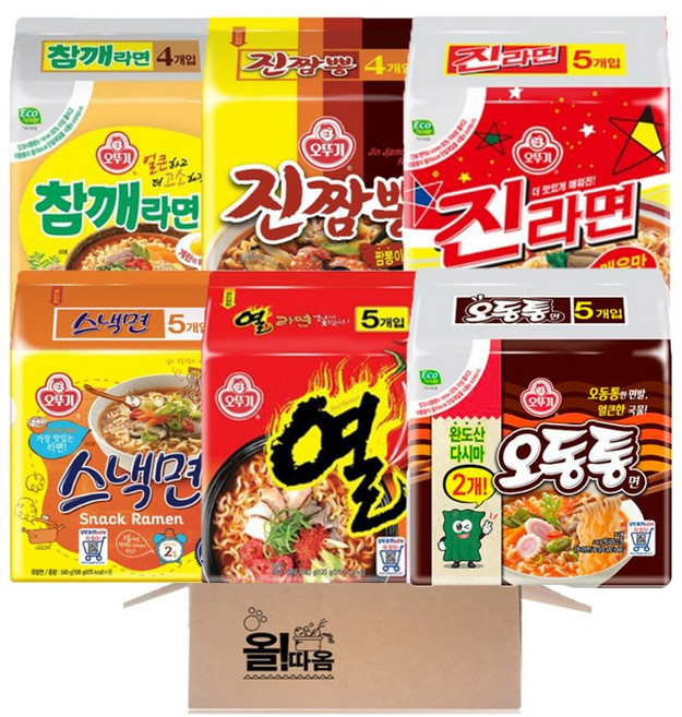 멀티라면 6종 각 1개씩 기획세트 2호(참깨라면+진짬뽕+열라면+진라면매운맛+스낵면+오동통면), 1세트