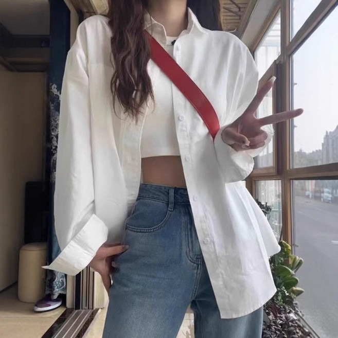 韓系寬鬆長袖襯衫女