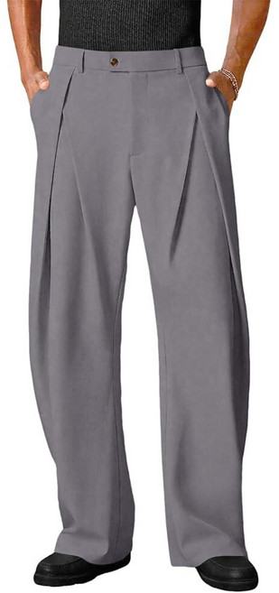 Runcati Mens Baggy Wide Leg Dress Pants Pleated Zipper Fly Casual Elastic Waist Trousers Relaxed F