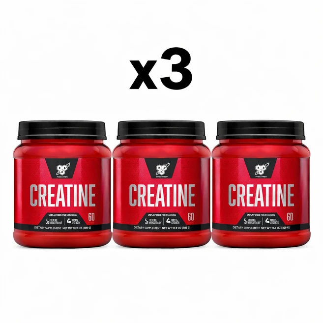 BSN 미립자 크레아틴 모노하이드레이트 309g 무향 60회분 근력운동 헬스 보충제, 3개 - 쿠팡