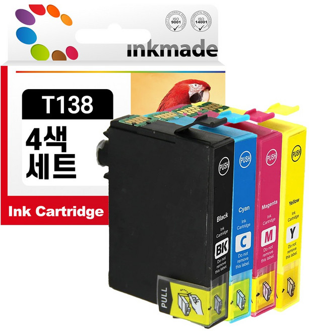 엡손 T138 호환잉크 4색세트 T1381-4 TX230W TX235 TX420W TX430W TX435W TX320F TX325F, 1개