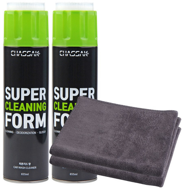 차싹 실내세차 슈퍼 클리닝폼 655ml + 극세사 타올, 2세트