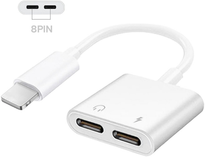 체리스팟 CS-OR8 아이폰 라이트닝 8핀 듀얼 분배 어댑터 충전 오디오 동시 연결잭, 1개, 화이트, 11.6cm