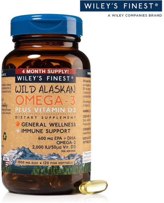 윌리스파이니스트 와일드 알래스카 오메가3 600mg EPA DHA 비타민D3 120정, 1개