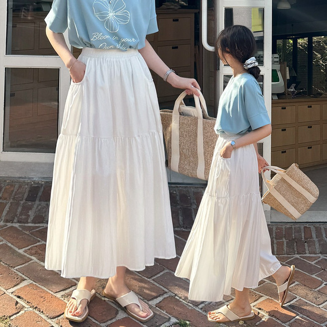 데일리앤 앤틱 밴딩 셔링 바스락 플레어 롱 스커트