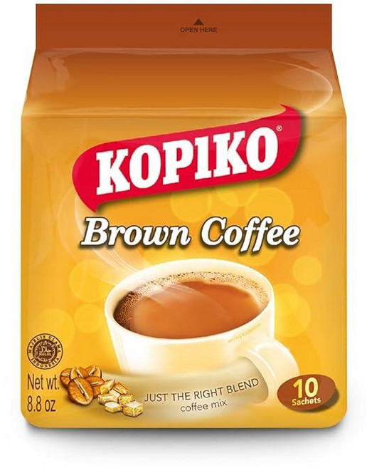 Kopiko 브라운 인스턴트 커피 믹스 - 정통 인도네시아 화산 커피 - 갈색 설탕으로 거부할 수 없는 맛있는 커피를 맛보세요 (10개의 커피 봉지에 249.5g(8.8온스)), 브라운 커피, 8.8 Ounce (Pack of 10), 1개