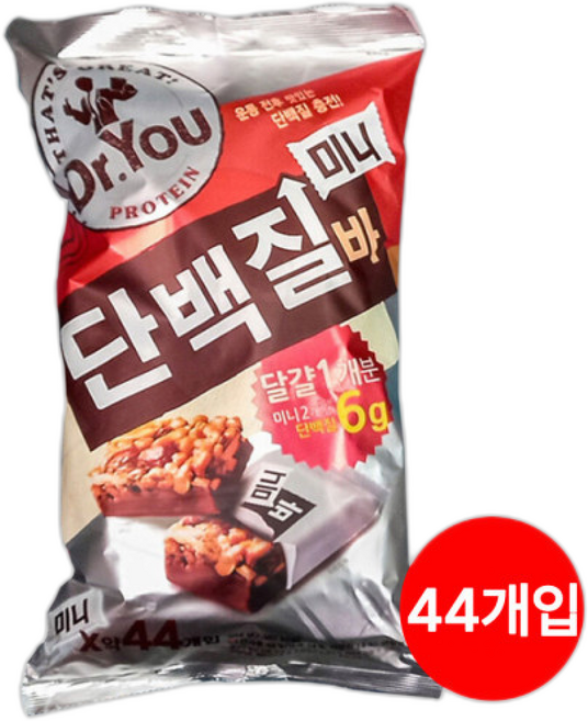 오리온 닥터유 단백질바 미니 /약입/단백질함유/수험생간식/운동전후/한끼충전/파우치형, 594g, 44개