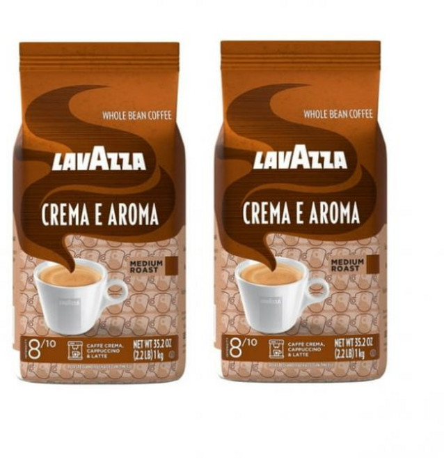 라바짜 Lavazza Crema e Aroma 홀빈 커피 블렌드 미디엄 로스트 2.2파운드 백(2팩) 110868, 1kg