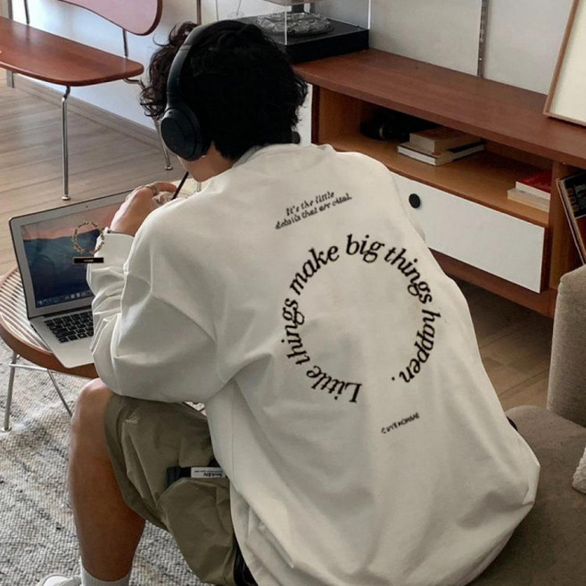 TIMEPURE 봄 여름 남성용 코튼 오버사이즈 긴팔 티셔츠 베이직 라운드넥 맨투맨 트렌디한 스포츠 캐주얼 룩 순면 스트릿 패션 루즈핏 스포티한 남성 티