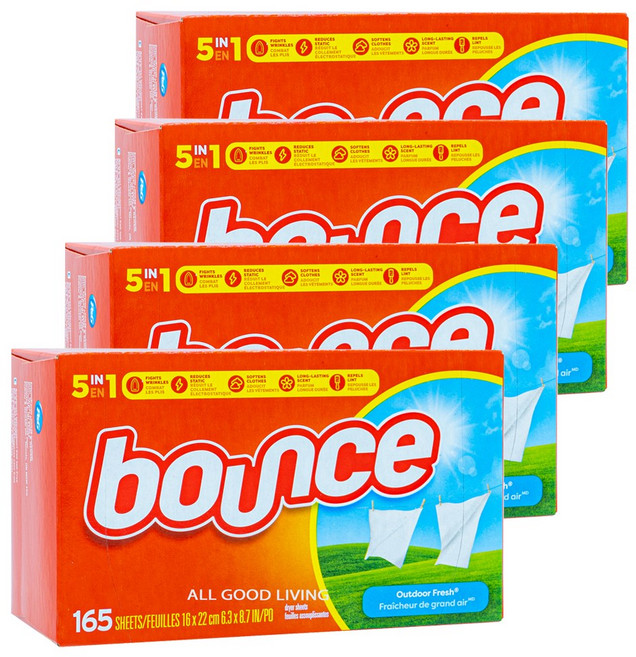 바운스 아웃도어 프레쉬 5in1 섬유유연제 드라이시트 165매 4개, 165매입