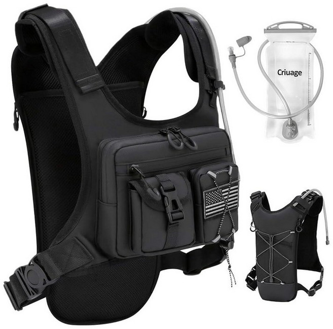 Criuage USA 오리지널 특허 러닝 하이드레이션 조끼 백팩 2.0L 워터 블래더 백이 있는 경량 체스트 팩 하이킹 러닝 사이클링 레이스 마라톤용 데이팩 여성 남성용 (, 블랙