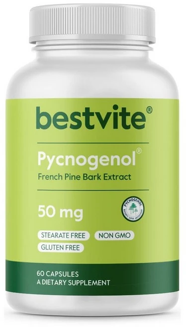 Bestvite BESTVITE 피크노제놀 50mg (60캡슐) - 프랑스 해상 소나무 껍질 추출물 스테아레이트 없음 글루텐 프리 GMO, 1개, 60정 - 쿠팡