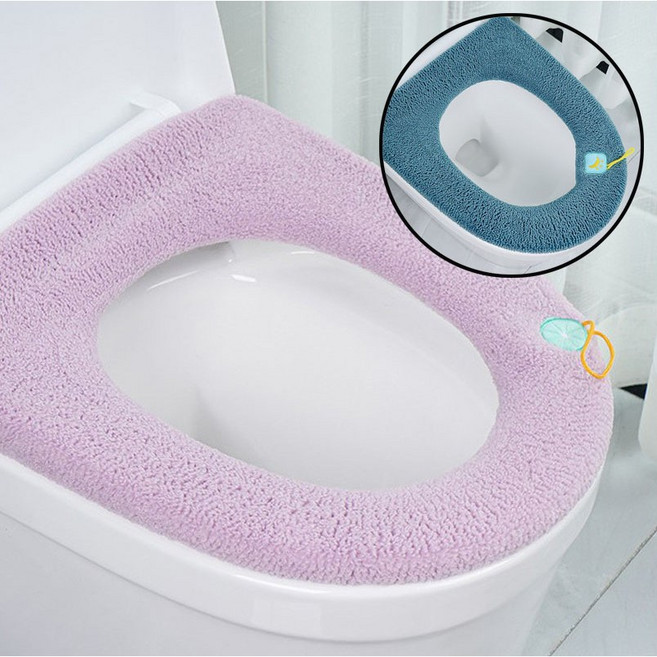 미즈코스 타올 변기 커버 시트 탈부착 워셔블 쿠션 양변기 패드 덮개, 1세트, 핑크+다크블루