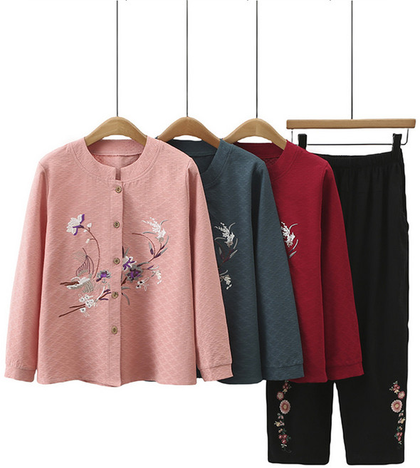 Asure 여자 투피스 투피스 세트 퓨전 한복 엄마 옷 가디건+7부 팬츠