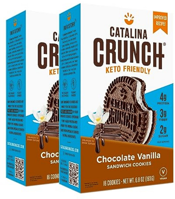 카탈리나 크런치 초콜릿 바닐라 샌드위치 쿠키 어린이 및 성 Catalina Crunch Chocolate Vanilla Sandwich Cookies Healthy Snacks, 1개, 471.74g