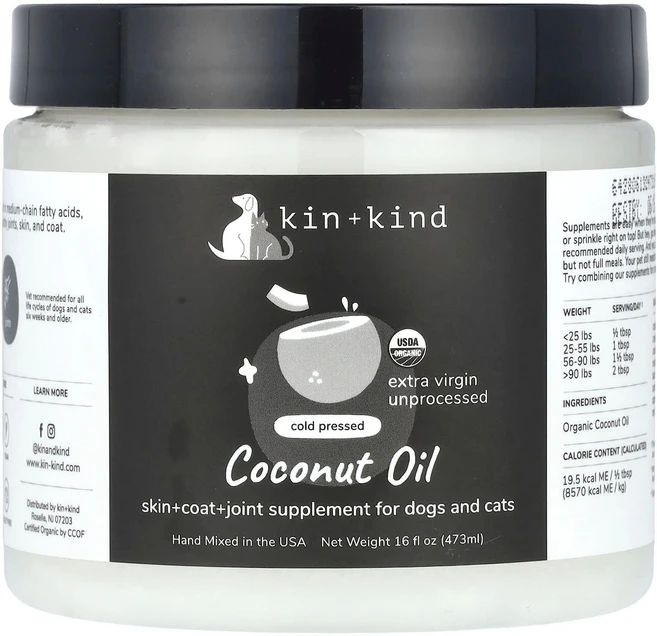 킨앤카인드 냉압착 코코넛 오일 개와 고양이용 473ml (16 fl oz) KND-00642 - 쿠팡