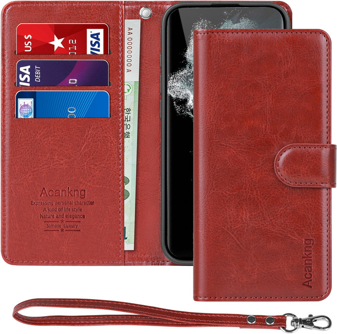아칸크 삼성 갤럭시S22 ultra(SM-S908)가죽 다이어리 지갑 케이스+핸드 스트랩 세트