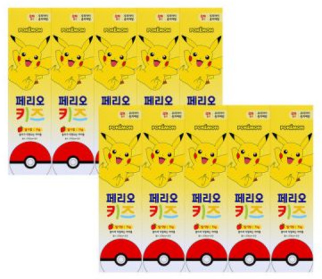 페리오 키즈칫솔 3단계 꼬부기(6세이상) 10입 + 치약 75g 5개 ., 페리오 키즈치약 3단계 피카츄(6세이상) 75g x 1