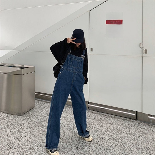 (25년 신상) 100kg까지 빅사이즈 여성 블루 데님 점프수트 하이웨이스트 멜빵바지 팬츠 봄 가을 편한 빈티지 워싱 핏 이쁜 모던 포켓 포인트 데일리 슬렉스 독특한 디자인 바지