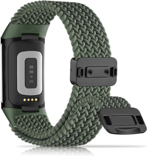 자석 꼬임 나일론 호환 Fitbit Charge 6 밴드 5 여성 남성용 부드럽고 스포츠 신축성 통기성 스트랩 교체 손목밴드 6Charge, 어두운 올리브 그린