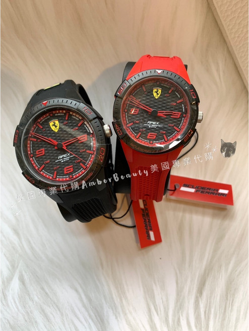 Ferrari 法拉利 APEX 碳纖維元素時尚對錶禮盒 紅黑配色 防水腕錶
