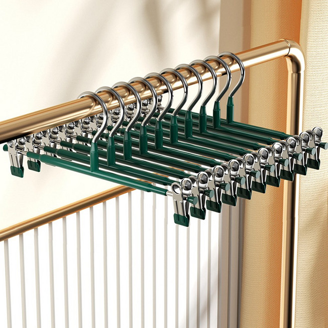 쿠빙홈 설렘뿜뿜 인테리어 논슬립 코팅 바지걸이 10개, 그린