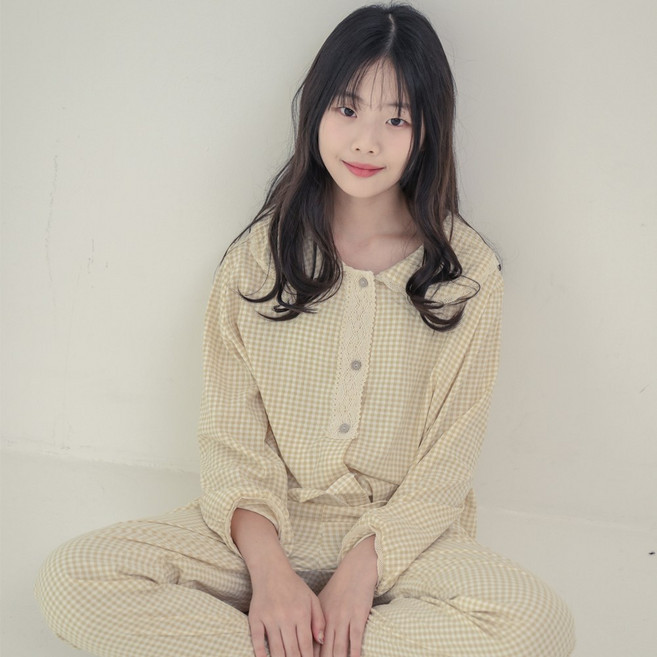 코코드림 주니어용 라운드카라 셔츠 긴팔 잠옷 상하의 세트