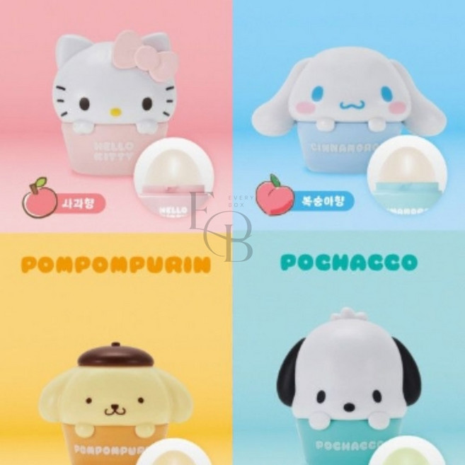 EVERYBOX 산리오 캐릭터즈 립밤 8g 헬로키티(사과향) 어린이립밤 겨울철, 폼폼푸린(레몬향)