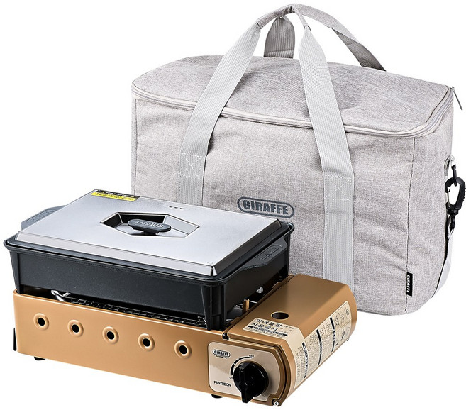 지라프 구이바다 탄 일반세트 가스그릴 휴대용가스레인지, 1개, 탄 컬러